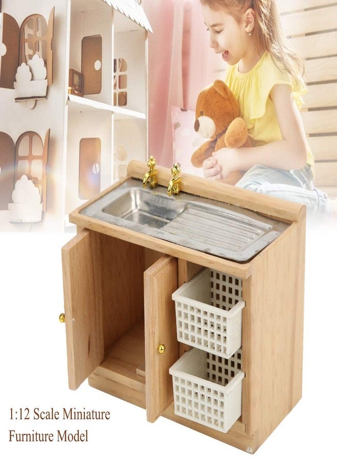 Srliya 1:12 Scale Realistic/Brown Miniature Furniture Dollhouse Kitchen Dish Washing Table with Baskets - Image 2